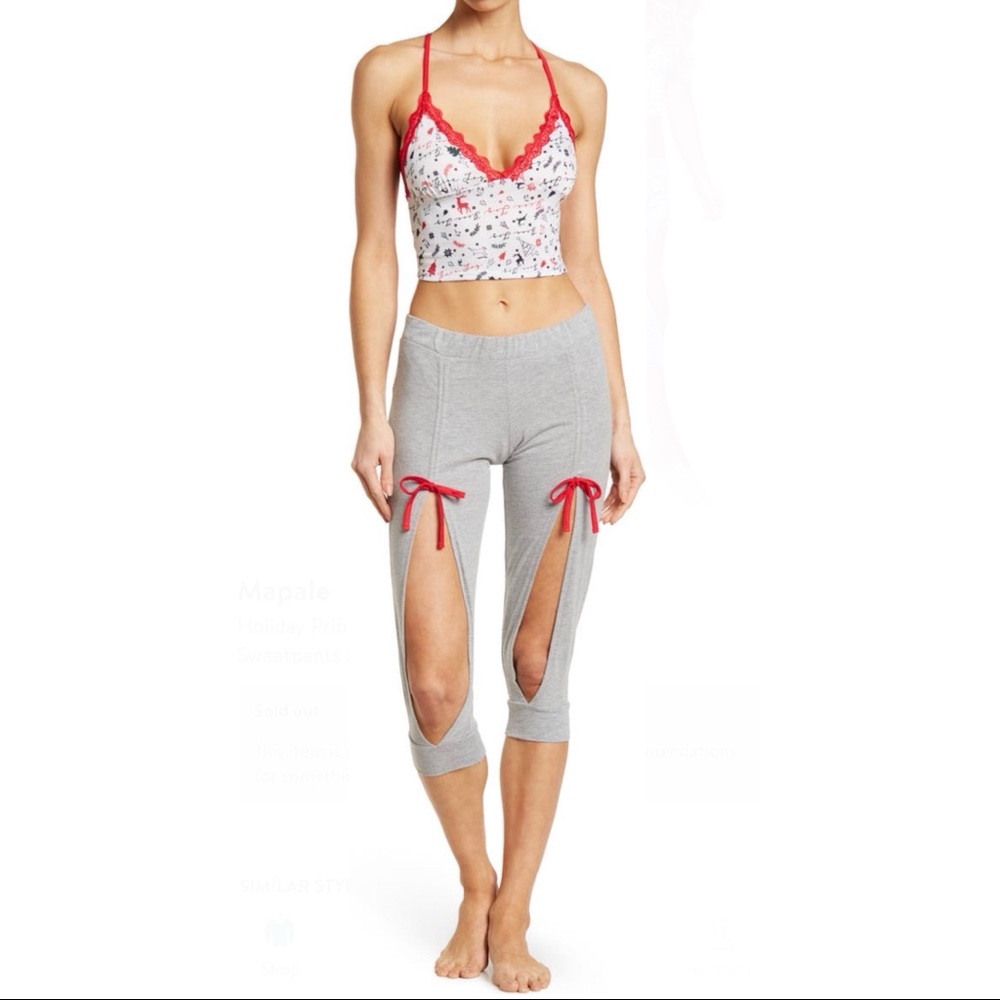 Mapalé 2-Piece Set Lounge Holiday Print Pajama Tank & Cut-Out Pants Size L NWT